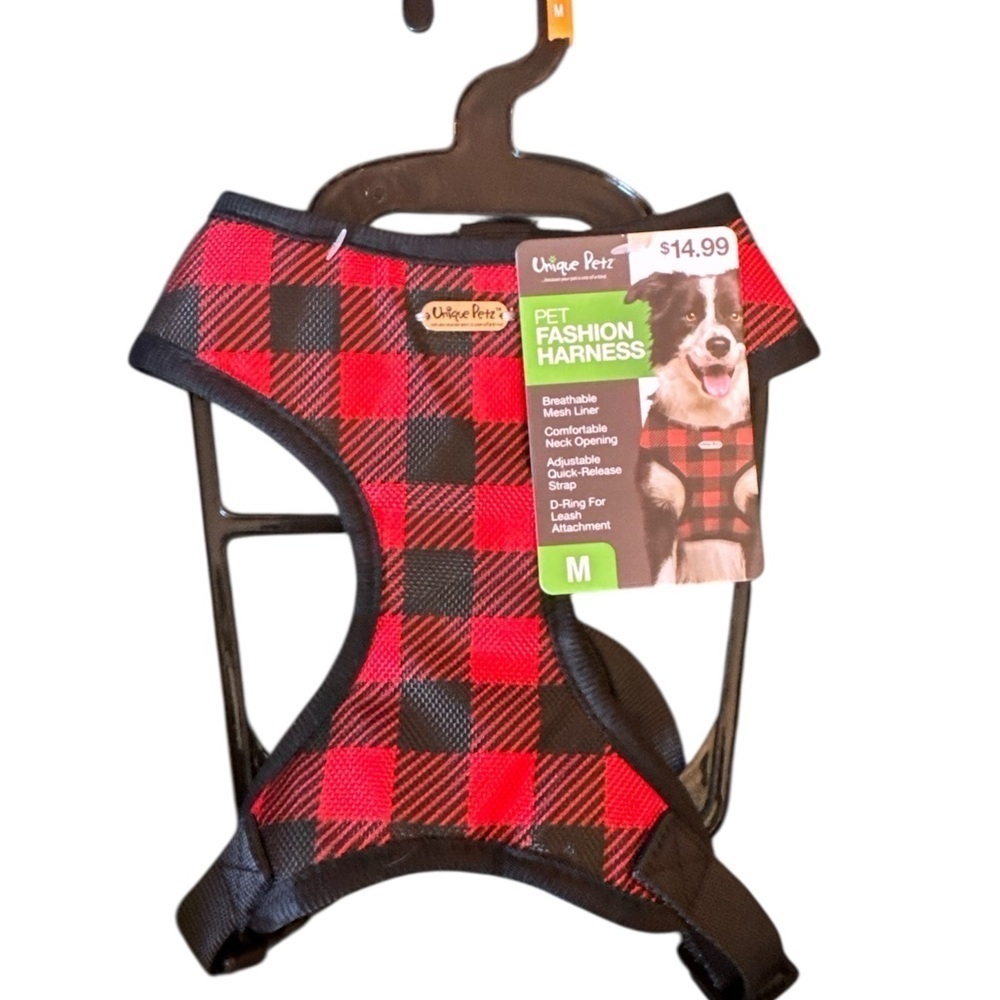 Unique Petz Red and Black Plaid Pet Harness in Size Medium